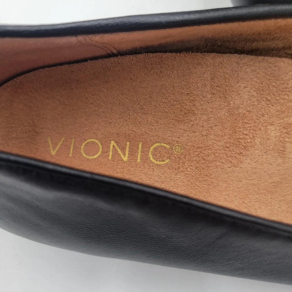 Vionic Womans Klara Ballet Flat Black Size 8 Square Toe Bow Detail Leather - Picture 3 of 10